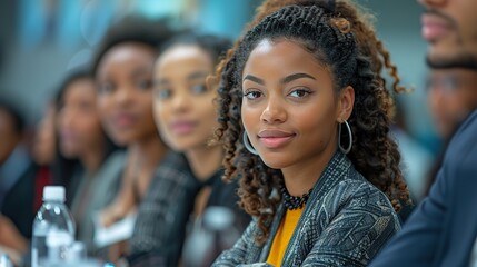 Diverse HR team engrossed in a workshop, diligently taking notes on notepads and digital devices. illustration images
