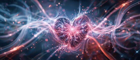 Fototapeta premium Cosmic heart illustration, vibrant and mystical, representing love and the universe, bright and captivating, high resolution