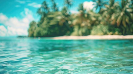 Fototapeta premium Blurred background of a tropical island and lagoon Cook Islands