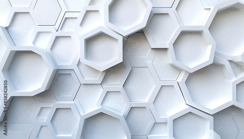 Poster abstract white hexagonal pattern background with 3d geometric shapes for modern design and technolog