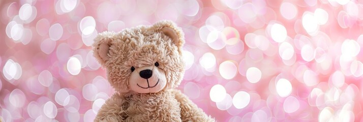 Fototapeta premium A teddy bear is sitting on a pink background