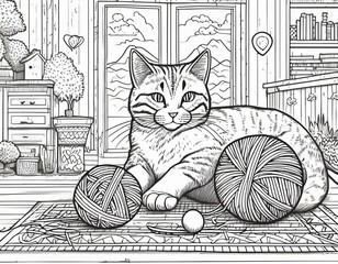 black and white cat, coloring book