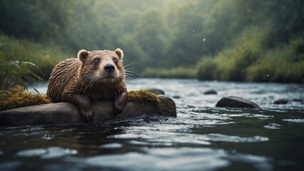 wallpaper cartoon animal in river