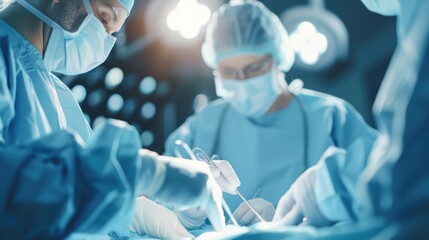 Medical team in an operating room, performing heart surgery, detailed and professional, representing healthcare excellence, high resolution