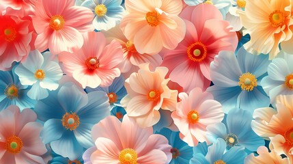 Vibrant Close-Up of Colorful Flowers in Full Bloom with Soft Focus and Bright Background