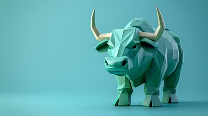 Obraz premium Geometric Bull on Blue Background 3D Illustration bullish stock market.