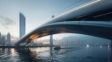 Obraz premium Modern bridge with sleek design over a city waterfront