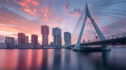 Wandcirkels Erasmusbrug Modern cable-stayed bridge with a cityscape in the background  © NooPaew