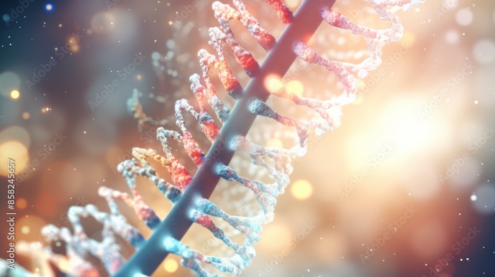 Aufkleber a captivating animation of a digital dna molecule, its structure morphing into a world free from gen