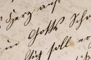 Historic Handwriting Style Closeup, Focus on the German Word 