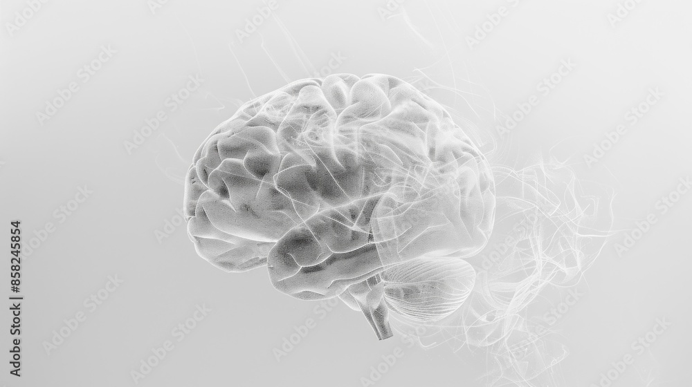 Poster a brain is shown in a grayish color with a white background