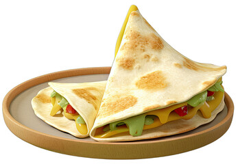 isolated quesadilla with cheese, cheese and cilantro, isolated on white background, 3d illustration