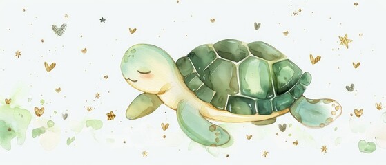 Cute cartoon turtle with watercolor texture.