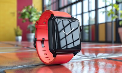 Modern smartwatch with blank display and customizable text area for showcasing app designs or notifications. illustration images