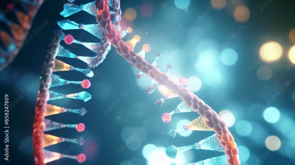 Poster a captivating animation of a digital dna molecule, its structure morphing into various medical chall