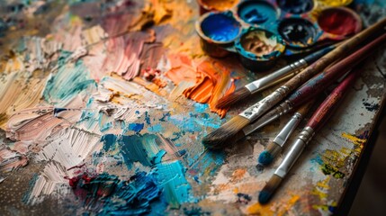 Obraz premium Colorful Paint Palette and Brushes