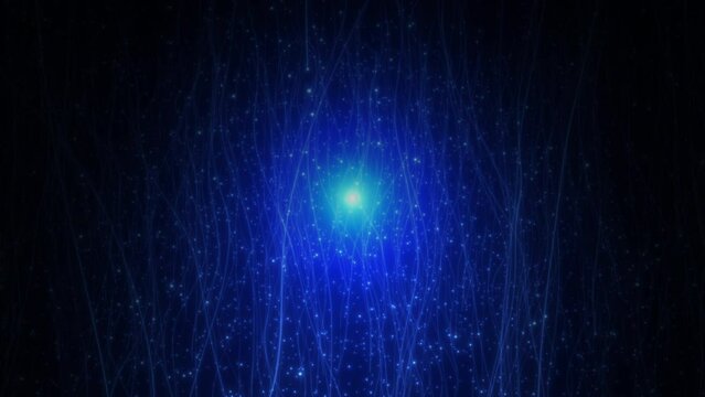Abstract rain. Blue fibers descending from above. Incident light source. Looped seamless animation.