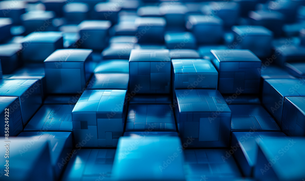 Poster modern tech background with perfectly aligned blue and turquoise 3d blocks, futuristic digital desig