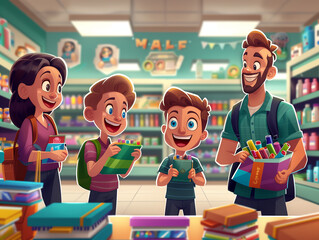 Excited Family Selecting Art Supplies