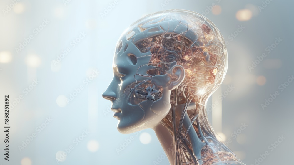 Aufkleber A digital brain accessing and processing vast amounts of information, becoming a repository of human knowledge.