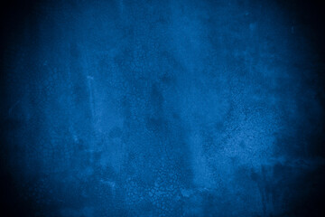 Old wall pattern texture cement blue dark abstract  blue color design are light with black gradient background.