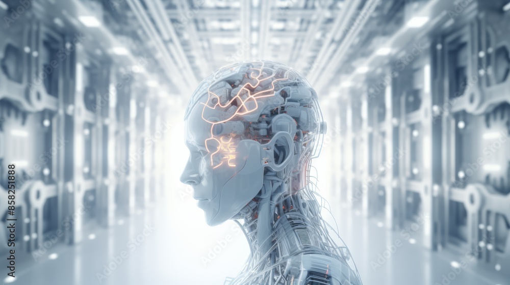 Aufkleber A digital brain accessing and processing vast amounts of information, becoming a repository of human knowledge.