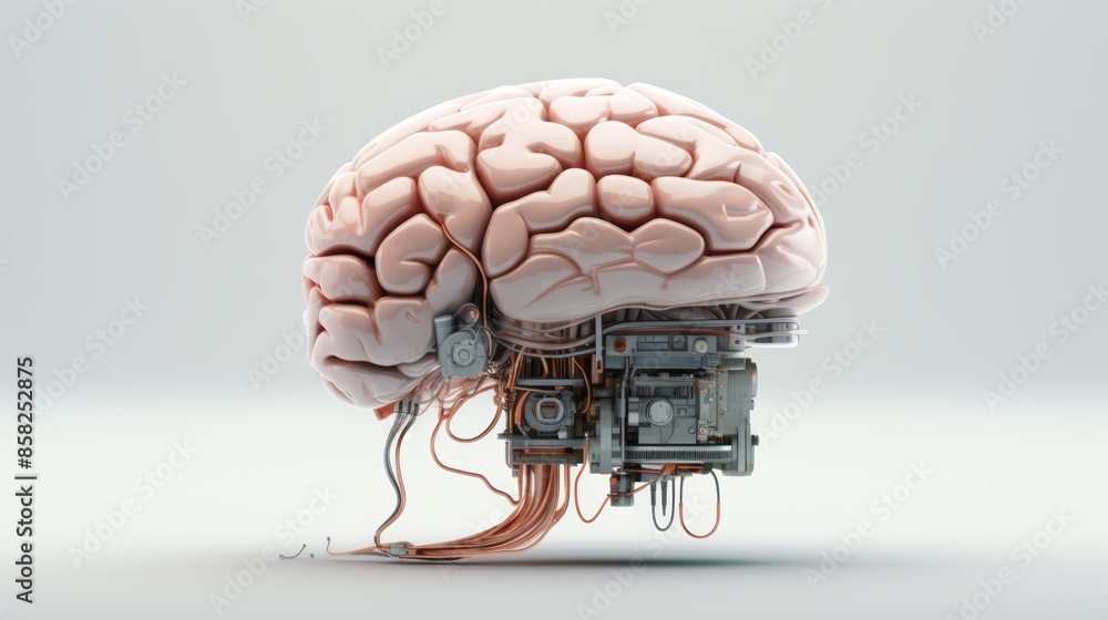 Aufkleber A digital brain rendered in a minimalist style, emphasizing the essential elements of its structure and function.