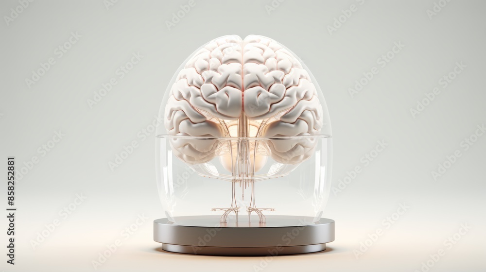 Poster A digital brain rendered in a minimalist style, emphasizing the essential elements of its structure and function.