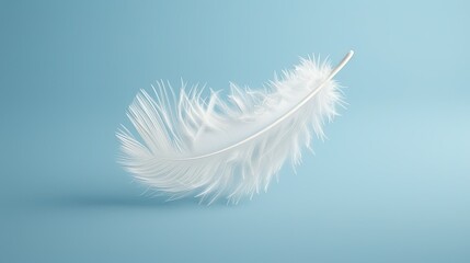 A Single White Feather Floating Against a Blue Sky