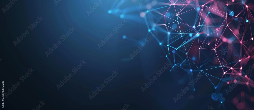 Poster an abstract wave with moving dots and lines. particles in flight. illustration of cyber technology. 