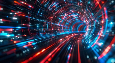 Obraz premium An abstract background of technology, science, and cloud computing. A wall paper with a tech concept pattern and a large data structure. Net and source code. 3D visualization.