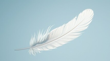 Obraz premium A Single White Feather Floating on a Blue Sky