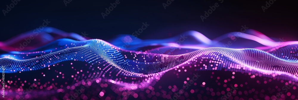 Poster an illustration of big data flow technology and data science. data research, data mining, business a