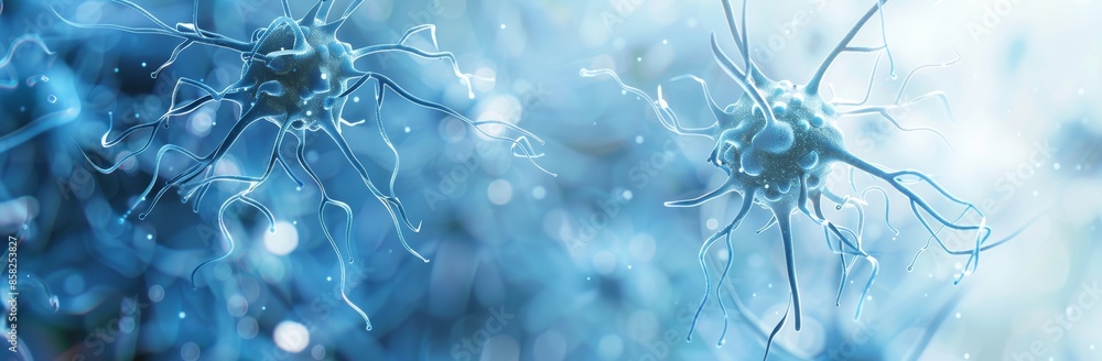 Wall mural neuron on a dna helix background, neural network and dna, 3d rendering