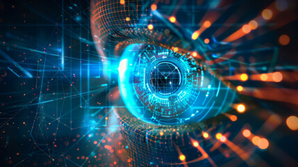 Obraz premium Eye of futuristic and Innovative Imagery AI and Automation use of artificial intelligence and automation in business processes