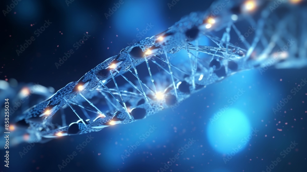Aufkleber A dynamic animation of a digital DNA molecule, its structure interacting with environmental factors, showcasing the interplay between genetics and external influences.