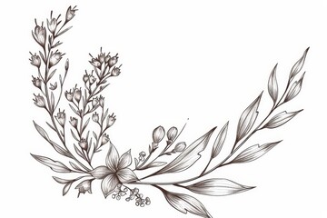 Naklejka premium This is a set of floral corner, botanical decoration with flowers and branches. This is a set of hand drawn herb, homeplant with beautiful leaves. This is a set of botanical rustic trendy greenery in