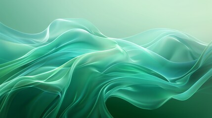 Abstract green background with waves of flowing fabric.