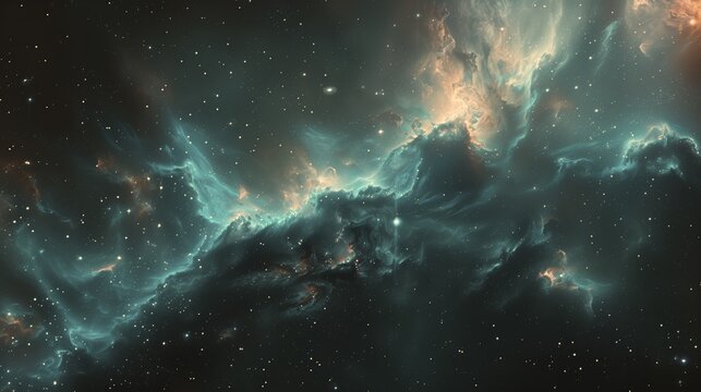 Amazing blue nebula, stars background, space wallpaper.