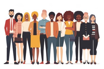 Obraz premium Tiny person concept of diversity and inclusion at workplace for social equality and fairness. People of many ethnical, racial, and gender groups for diverse businesses. Office community team concept.