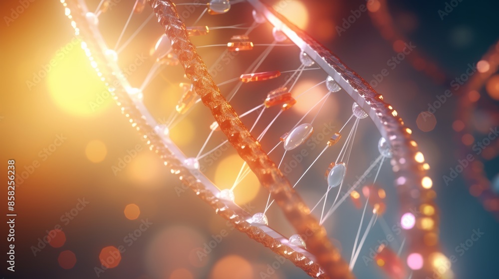Aufkleber a dynamic animation of a digital dna molecule, its structure interacting with personalized medical t