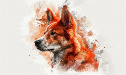 Naklejka premium red heeler Digital illustration, white background, watercolor
