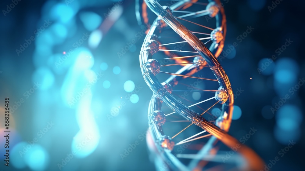 Aufkleber a dynamic animation of a digital dna molecule, its structure interacting with genetic research tools
