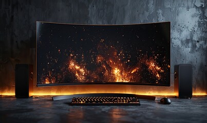 Versatile flat or curved TV screen mockup in the style of commercial for video streaming service or electronics advertisement. illustration images