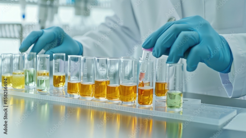 Aufkleber a scientists precision: experimenting with liquids in a laboratory