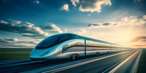 Obraz premium Revolutionary supersonic maglev train transforms travel with cuttingedge technology. Concept Transportation, Future Technology, Train Innovation, High-Speed Travel, Maglev System