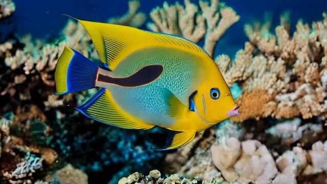 Vibrant angelfish swimming gracefully among coral reefs in tropical ocean