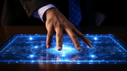 Businessman using biometric fingerprint for secure e kyc authentication in personal finance access