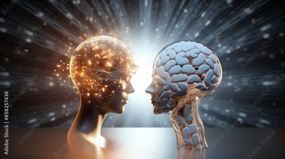 Poster A futuristic visualization of a human brain and an artificial intelligence merging into a single, powerful consciousness.