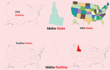 Idaho map vector of usa, Idaho line map, Idaho with city map, Idaho outline map